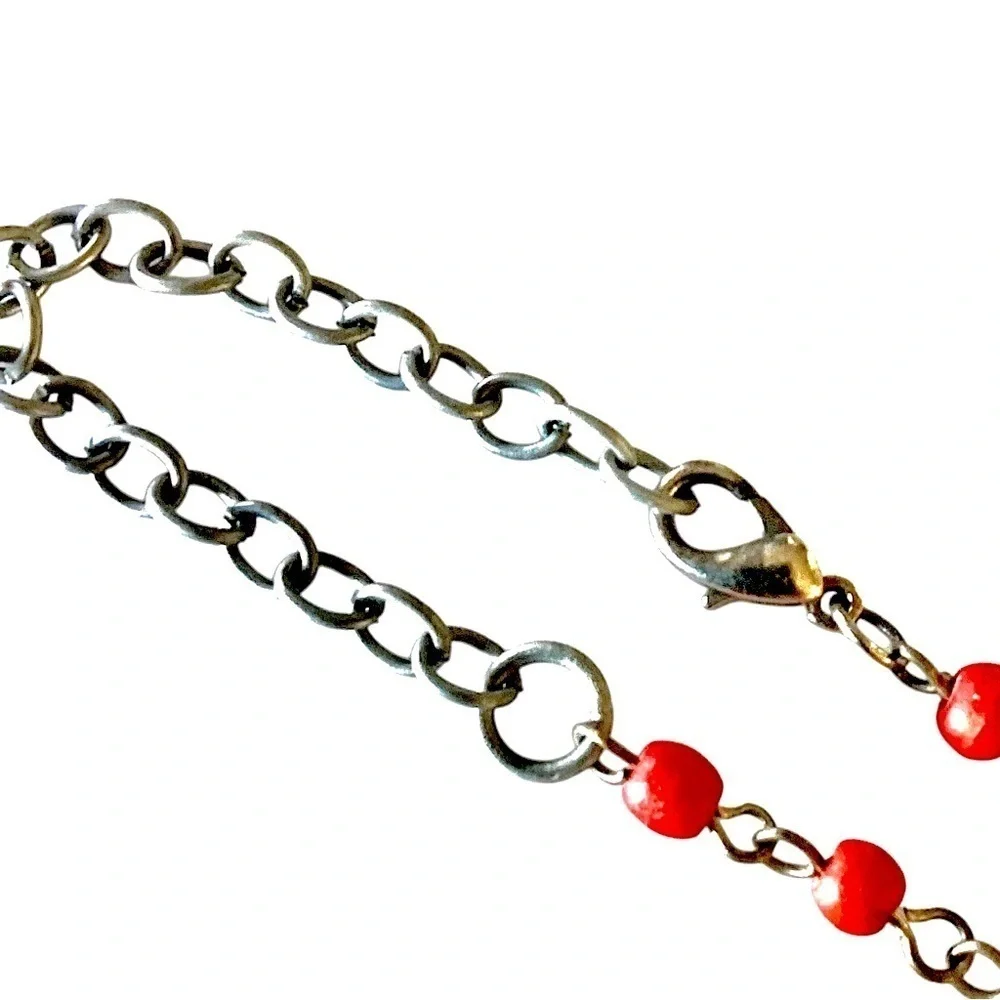 Whimsical Stone & Beaded Necklace Boho Orange & Turquoise Lobster Claw Closure